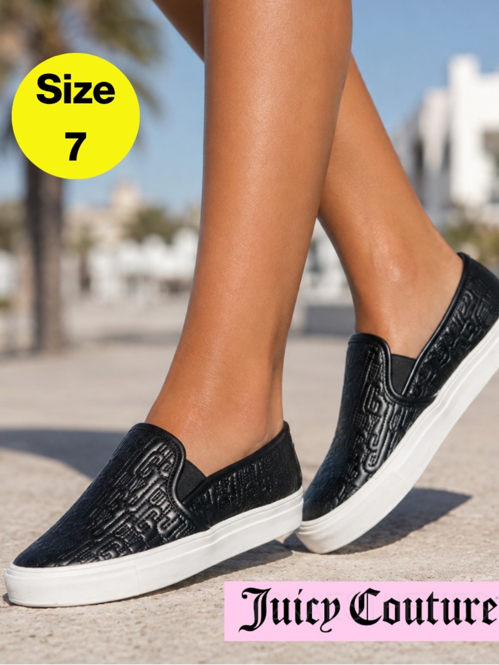 2/for $20 🪩 JUICY COUTURE Black Quilted Logo Slip-On Sneakers (Women’s 7)